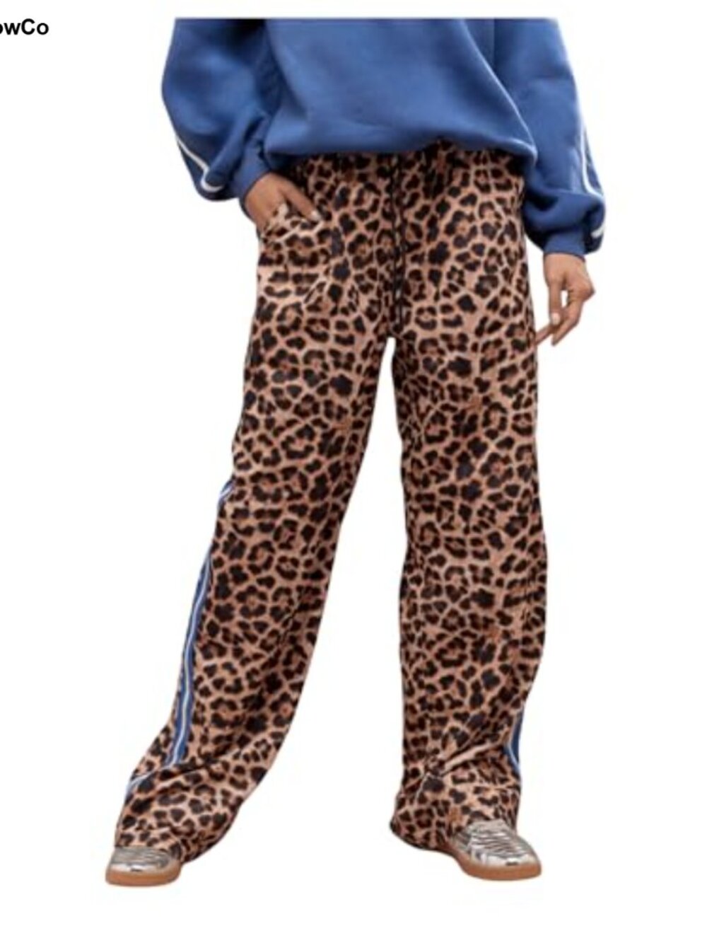High Waist Wide Leg Track Pants Elastic Waist Drawstring Pockets Casual